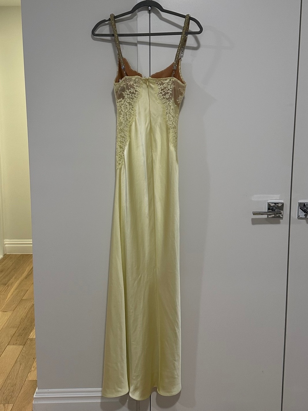 Self-Portrait Pale Yellow Lace-Trim Maxi Slip Dress - Picture 9 of 13